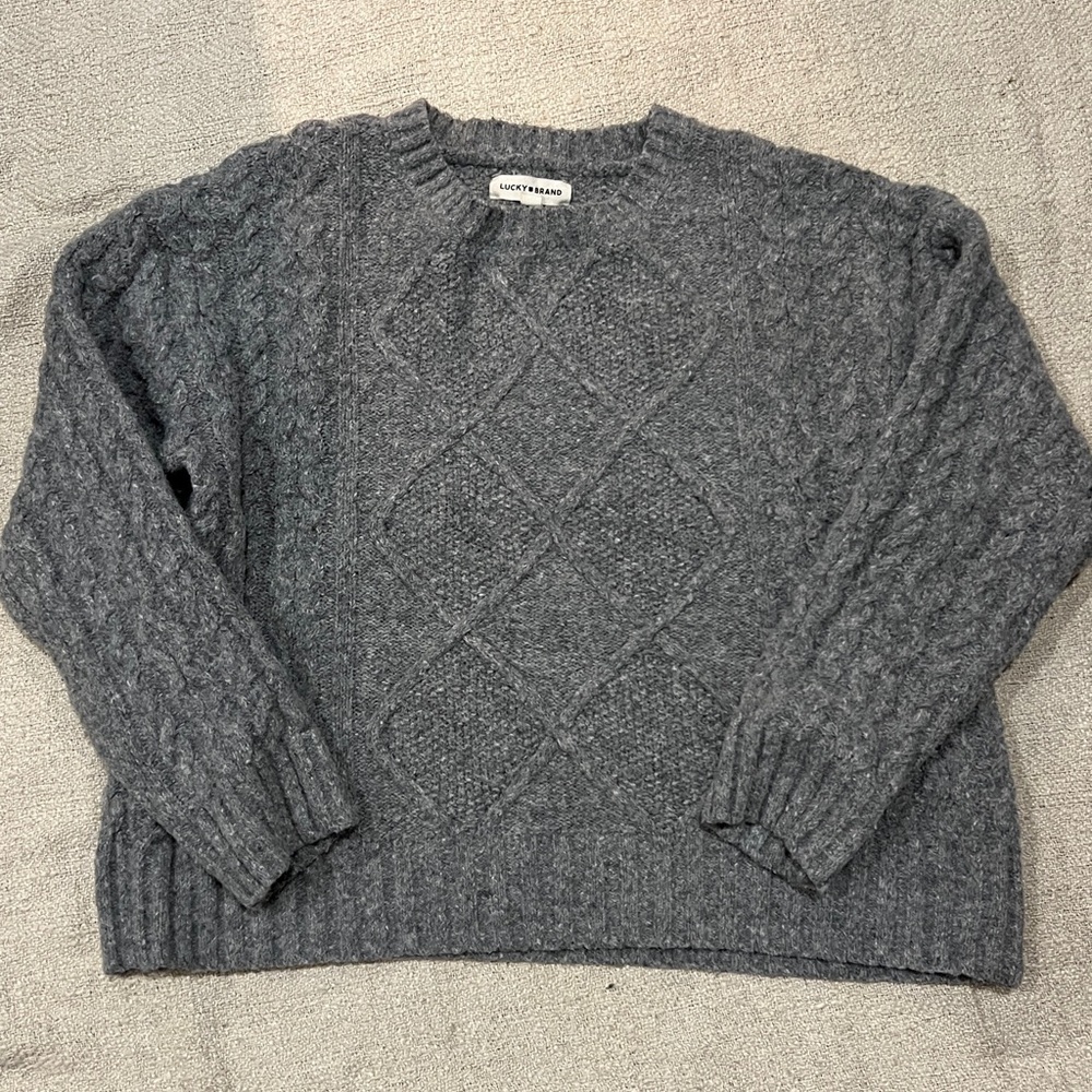 Lucky Brand Dark Gray Cable Knit Crewneck Sweater